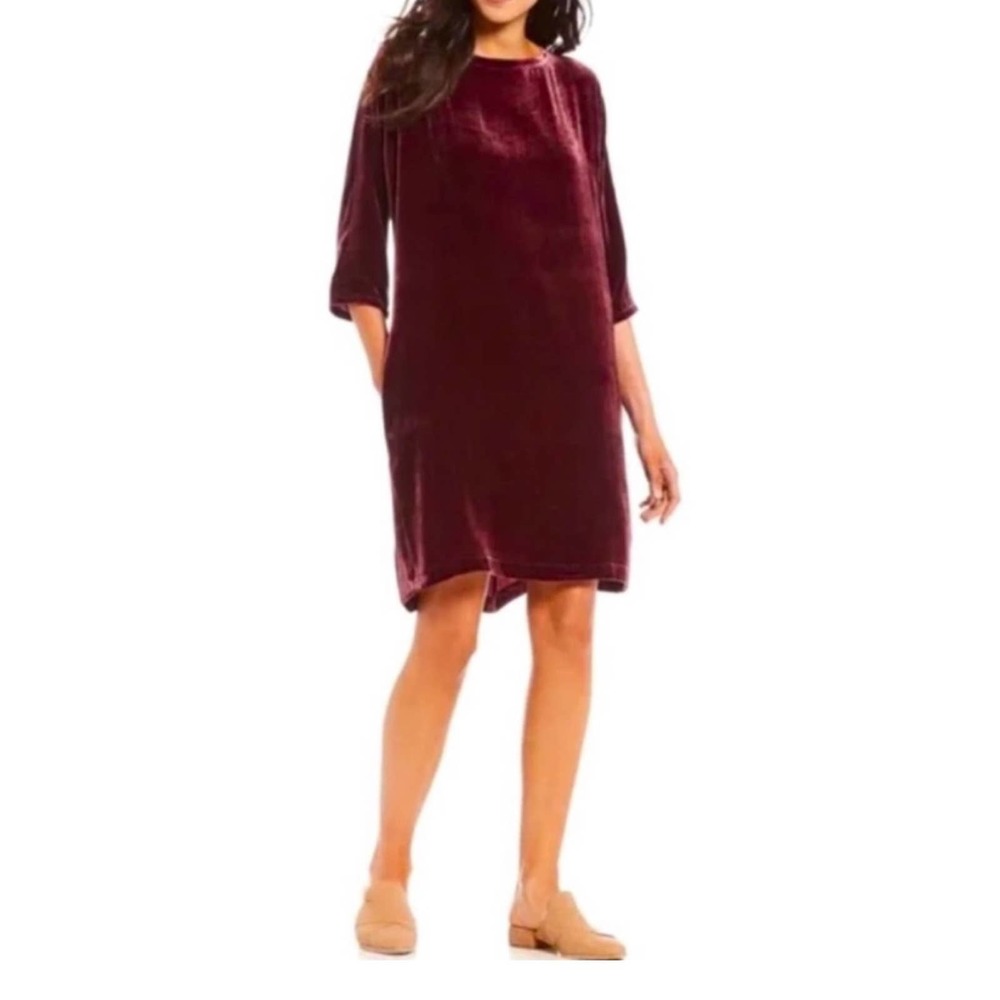 Eileen Fisher Velvet Mini Dress in Burgundy